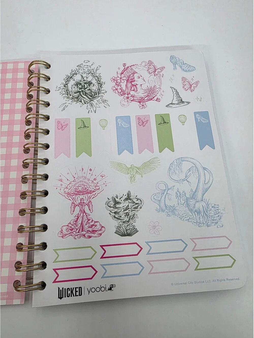 Wicked Yoobi Spiral Notebook with Sticker Sheet Pink Gingham Cover